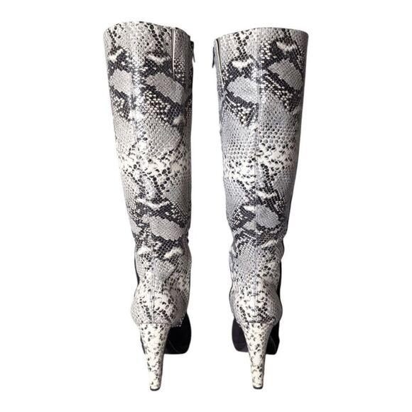 POUR LA VICTOIRE Tall Snakeskin Black Suede Heeled Boot Size 7.5 - Picture 5 of 9